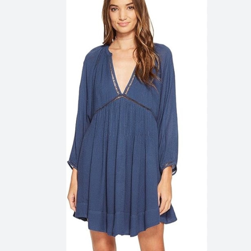 Free People Go Lightly Navy Blue Boho Mini Dress